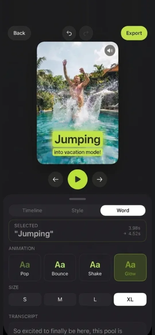 CapSnap screenshot: Word-by-word styling