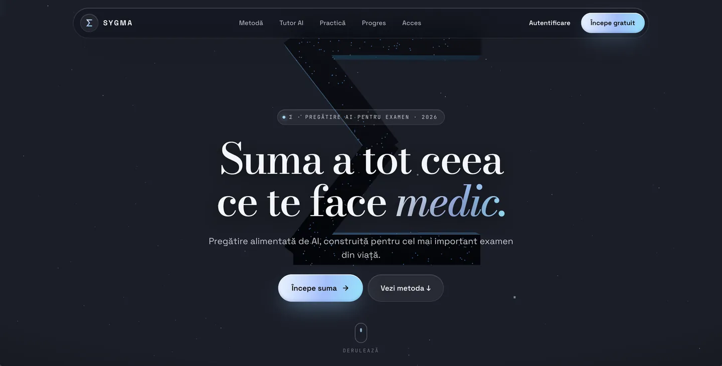Sygma screenshot: desktop homepage